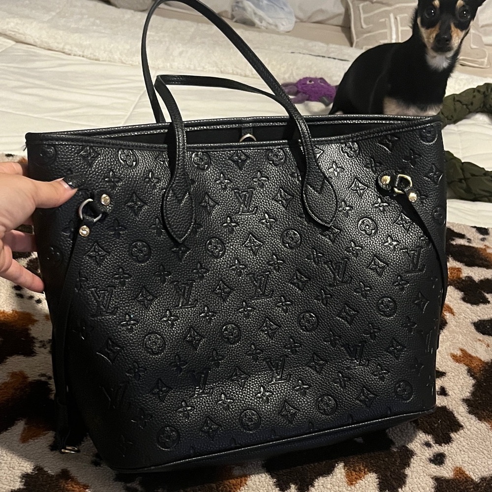 Black Embossed Leather Tote Bag